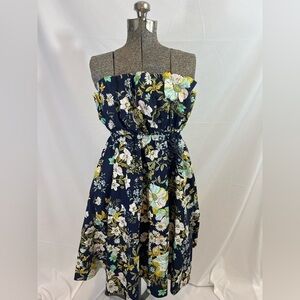 Anthropologie strapless blue and yellow ruffled dress size XS P